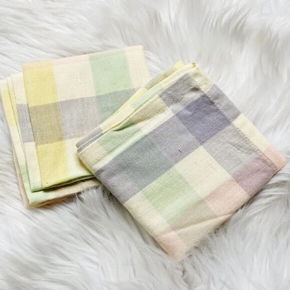 Easter Plaid Pastel Cloth Napkins Purple Blue Yellow One Size Set 2 - Picture 2 of 3